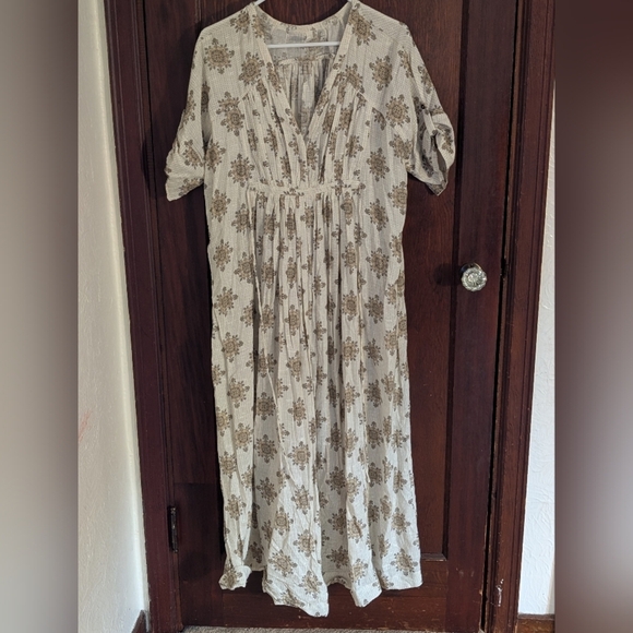 Free People Oasis Maxi Dress Bohemian Flowy Short Sleeve Beige Size XS Oversized - Picture 4 of 13